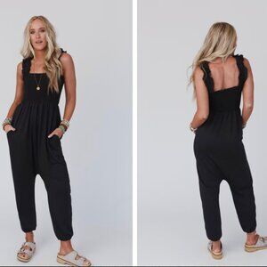 Three Bird Nest Elegant Black Ruffle Jumpsuit